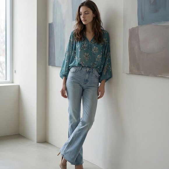 COOL Vintage Y2K Express Bleus Moda Flare Light Wash Blue Jeans Sz 9/10 Jr - Picture 9 of 16